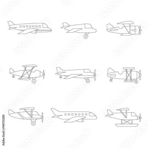 Airplane outline simple icon set. Clean design.