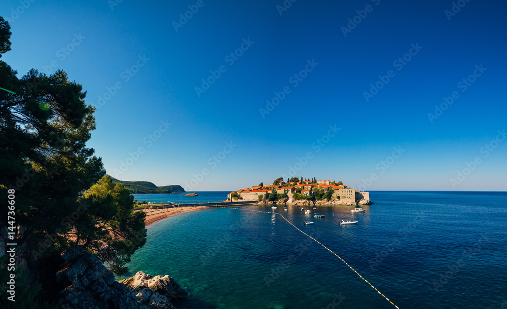 Island of Sveti Stefan in Montenegro. Panoramic shot