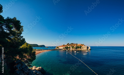 Fototapeta Naklejka Na Ścianę i Meble -  Island of Sveti Stefan in Montenegro. Panoramic shot