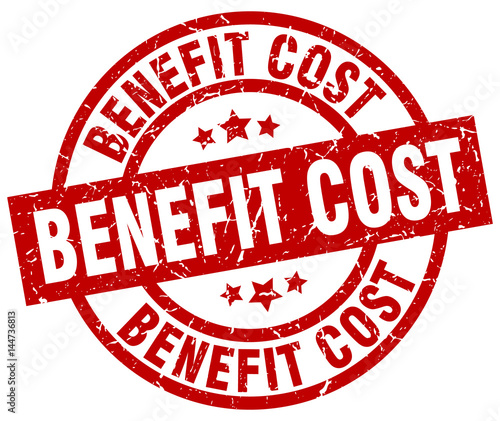 benefit cost round red grunge stamp