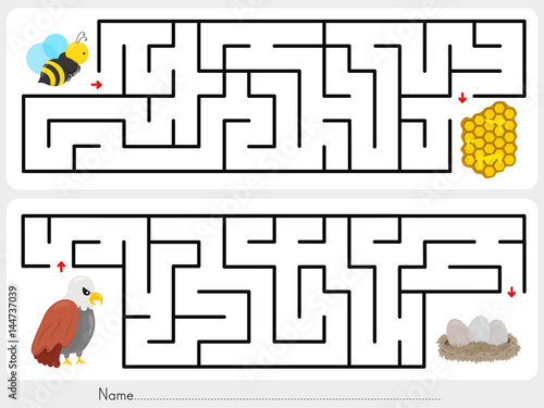 Maze game: Help the bee to find the honeycomb
 and help the eagle to find the eggs