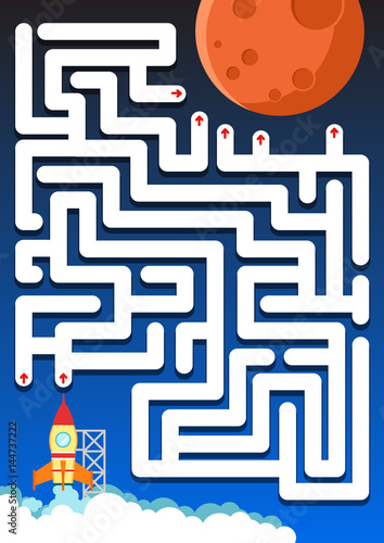 Maze game: Help rocket find the way to mars - worksheet for education