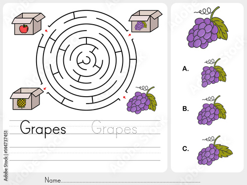 Maze game: Pick grapes box - worksheet for education