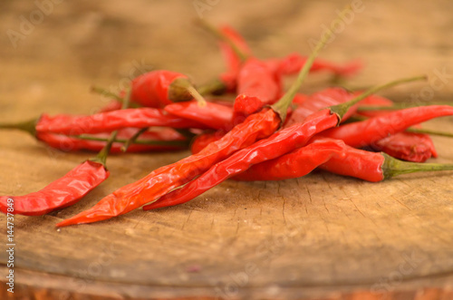 Chilli dry on the wooden background
