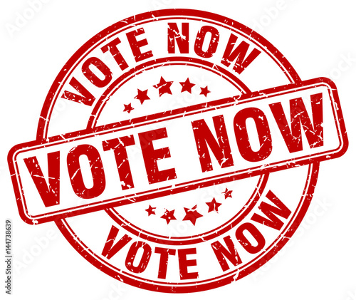 vote now red grunge round vintage rubber stamp