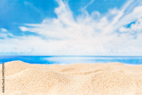 Beautiful lanscape white sand beach with blue sky and clouds for summer holidays background