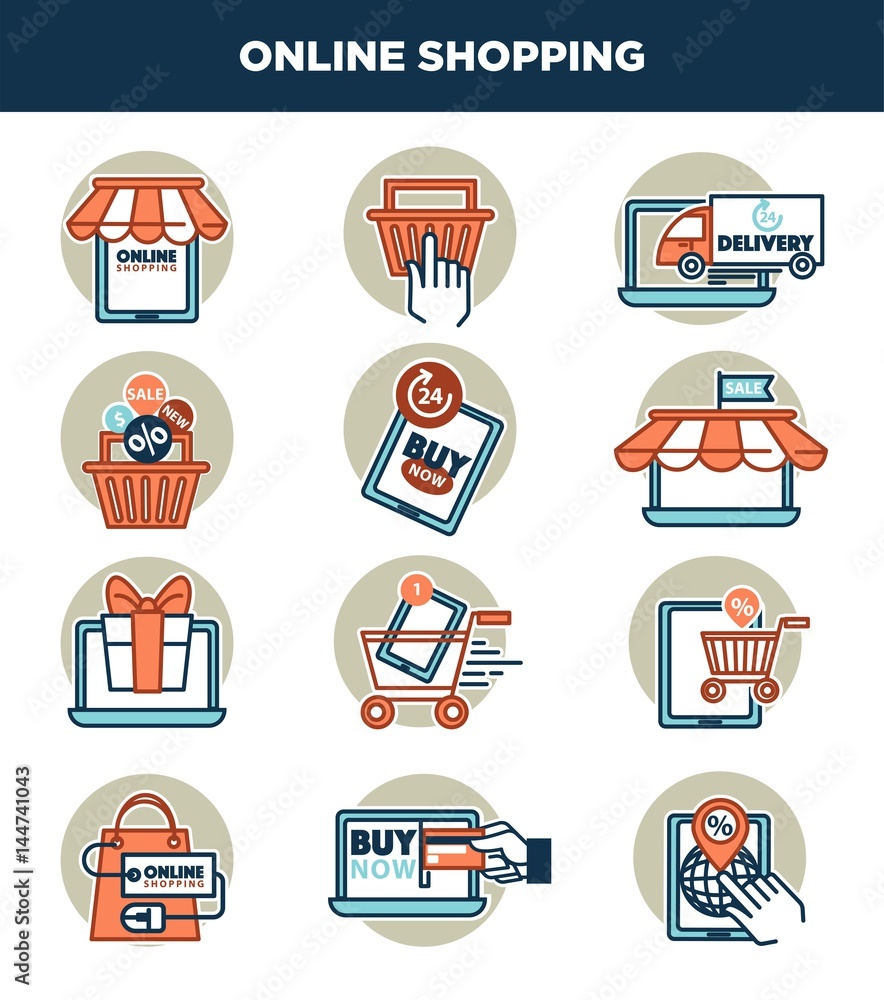 Online shopping internet and web icons templates vector set Online shopping internet and web icons templates vector set