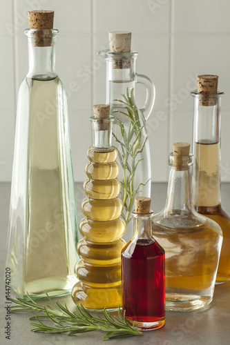 Variety of bottles with vinegar