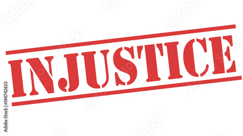INJUSTICE red stamp text on white
