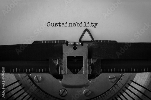 Text Sustainability typed on retro typewriter