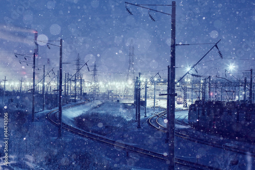 winter night view of the railway north landscape