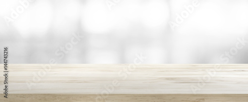 Wood table top on white abstract gray  background.For montage product display or key visual layout