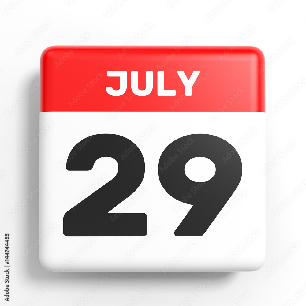 July 29. Calendar on white background. July 29. Calendar on white background.