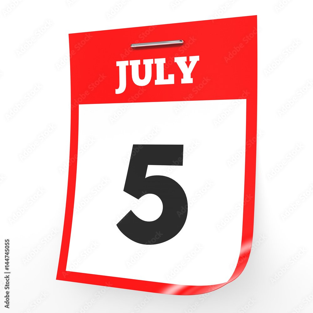 Fototapeta premium July 5. Calendar on white background.