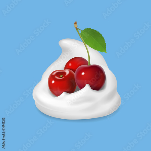 Whipped cream with cherry vector icon illustration