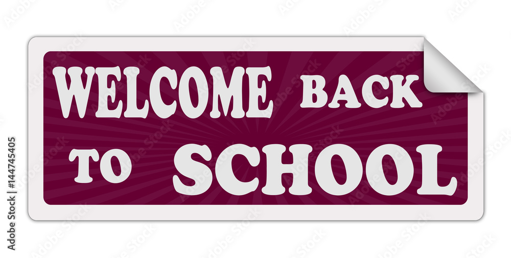 Red stamp label with the inscription - welcome back to school -