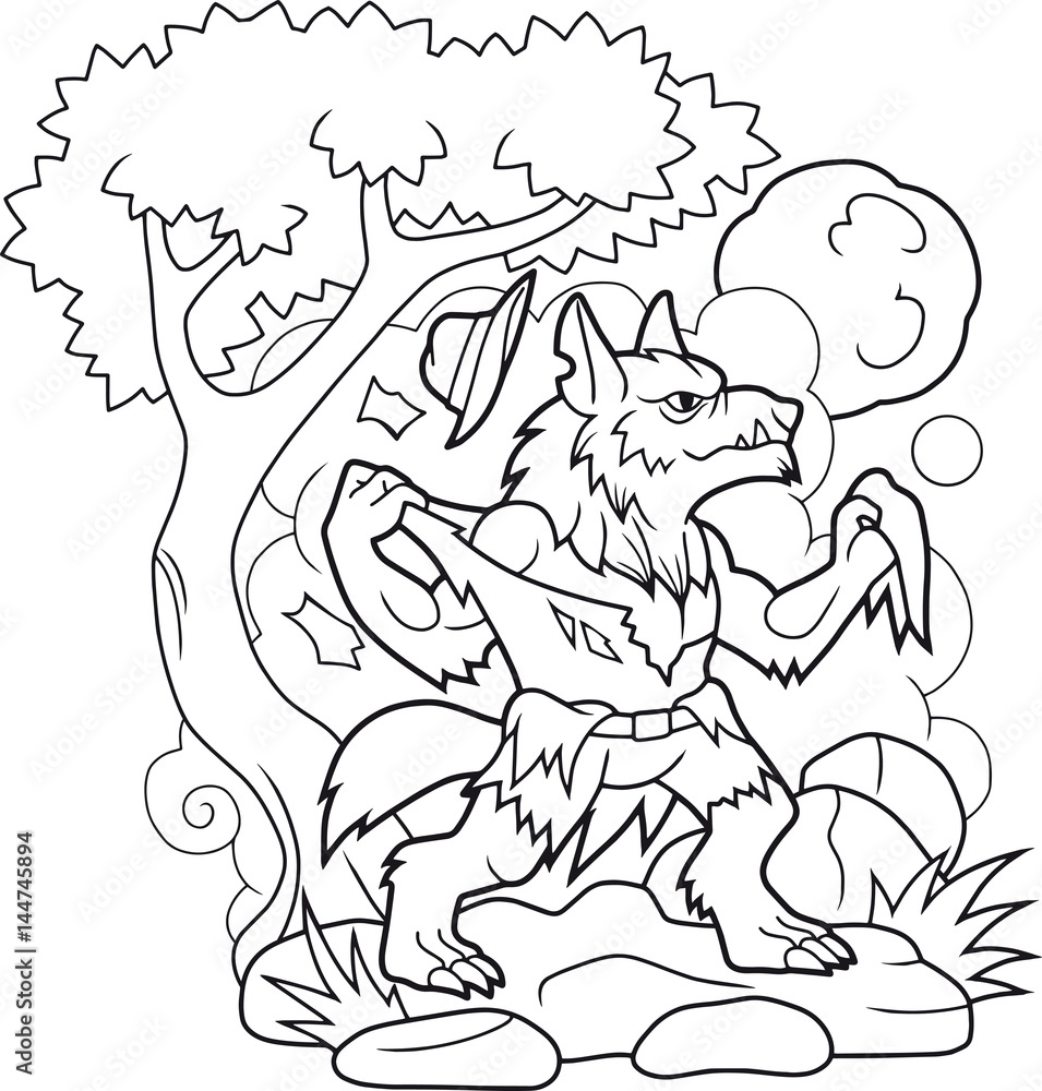 Fototapeta premium Cartoon werewolf tears his clothes 