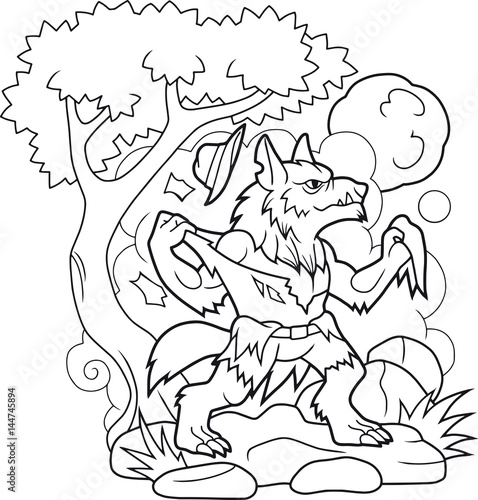 Cartoon werewolf tears his clothes
