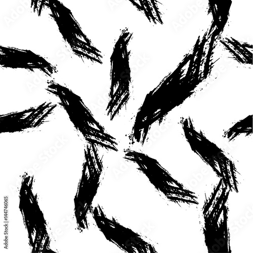 Vector monochrome abstract strokes seamless pattern isolated on white background.