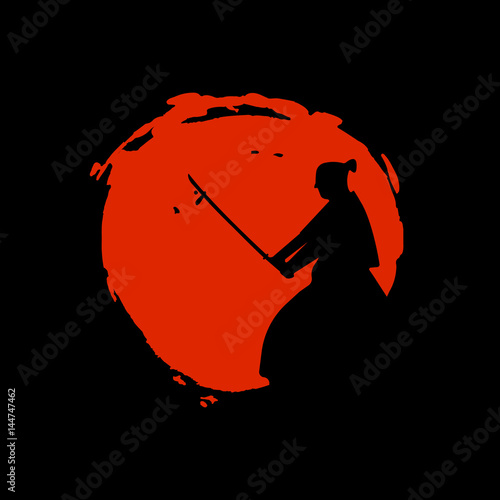 Japanese Samurai Warriors Silhouette. Vector illustration.