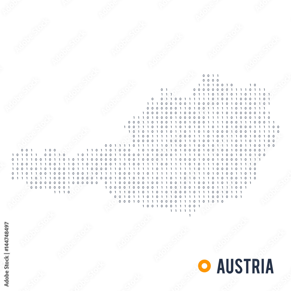 Binary code vector stylized map of Austria isolated on white background