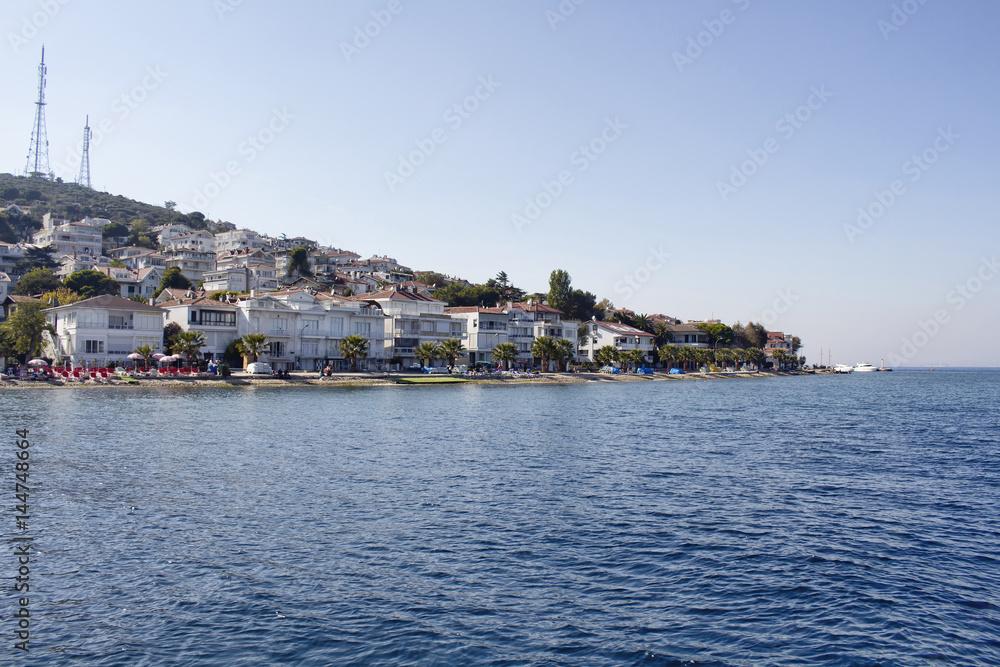 View of beach in Kinaliada which is one of Prince Islands also known as Adalar in Istanbul. Summer houses are in the view. It is the closest one to Istanbul
