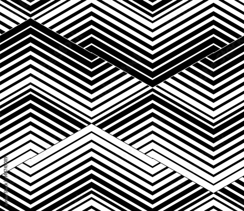 Abstract vector seamless op art pattern. Black and white ornament.