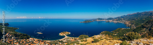Fototapeta Naklejka Na Ścianę i Meble -  Island of Sveti Stefan in Montenegro. Panoramic shot