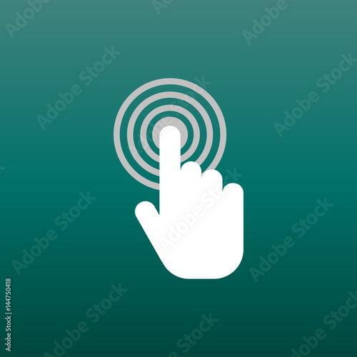 Click here icon. Hand cursor signs. White button flat vector illustration.