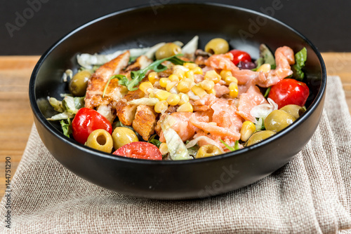 Fresh seafood salad with smoked salmon