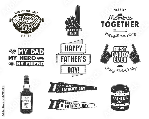 Happy Father's Day Badges and Design Elements Collection Vintage style father day labels. Monochrome typography style. Best for party greetings cards, t shirt, mug, banner, poster Vector illustration