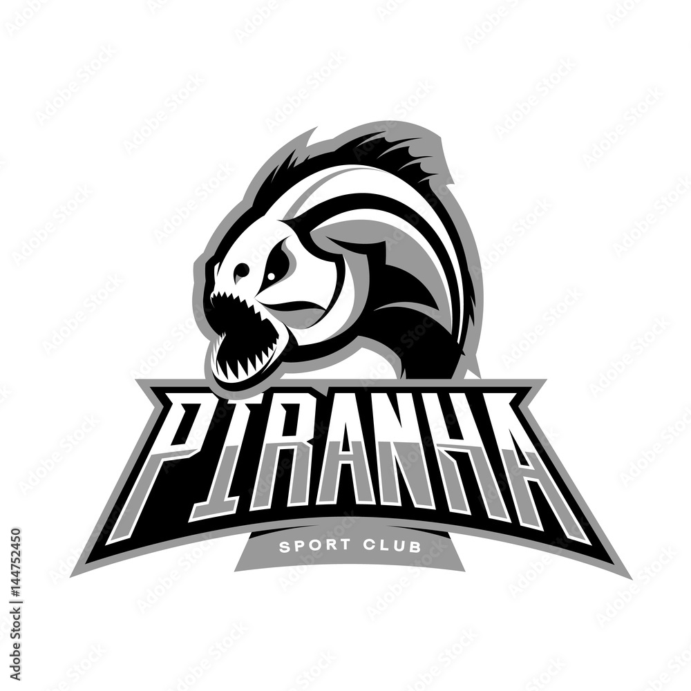 Obraz premium Furious piranha sport vector logo concept isolated on white background.