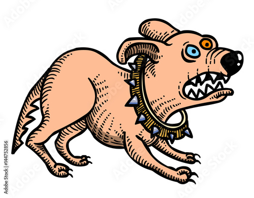 Cartoon image of annoyed dog. An artistic freehand picture.
