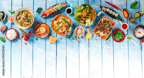 Various of asian meals on r...