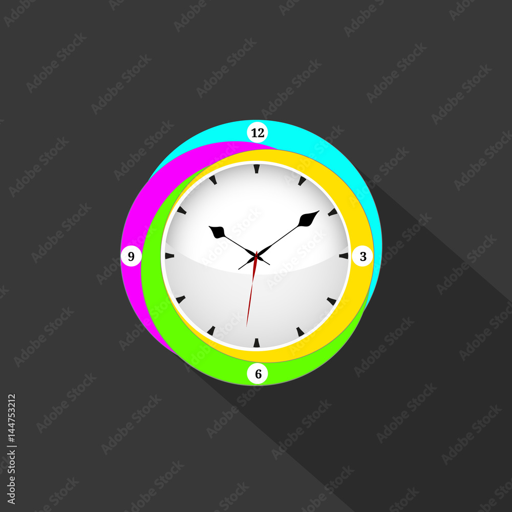 Clock flat icon. World time concept. Business background. Internet marketing. colorful clock Clock flat icon. World time concept. Business background. Internet marketing. colorful clock