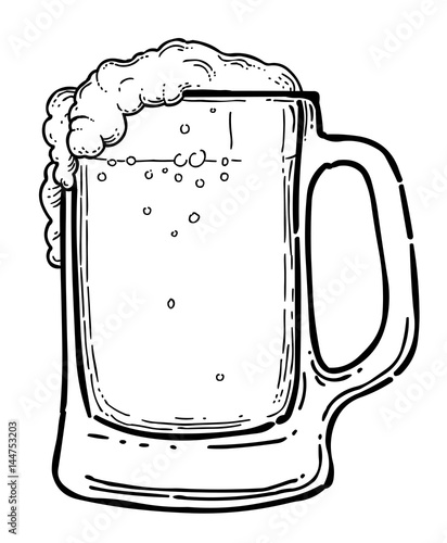 Cartoon image of beer in glass. An artistic freehand picture.