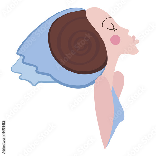 Silhouette or logo lovely and proud bride with veil and lush hair, lush lips and pink cheeks in profile. A girl with a veil, a bride. Logo for the wedding, engagement