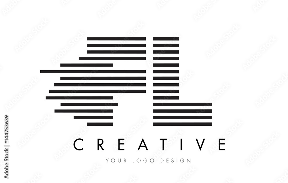 FL F L Zebra Letter Logo Design with Black and White Stripes FL F L Zebra Letter Logo Design with Black and White Stripes