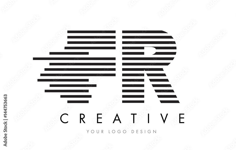 FR F R Zebra Letter Logo Design with Black and White Stripes