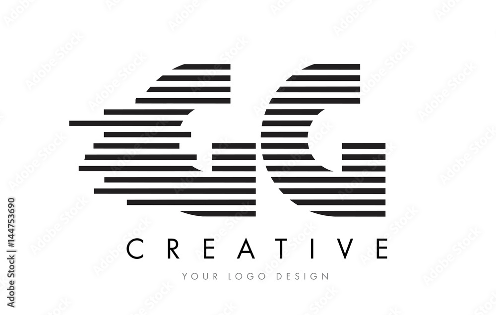 GG G G Zebra Letter Logo Design with Black and White Stripes