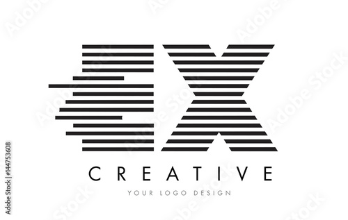 EX E X Zebra Letter Logo Design with Black and White Stripes