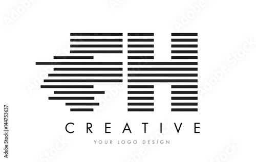 FH F H Zebra Letter Logo Design with Black and White Stripes