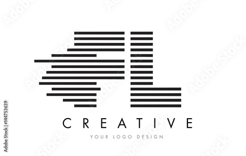 FL F L Zebra Letter Logo Design with Black and White Stripes