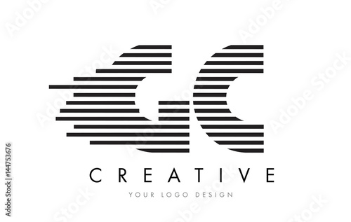 GC G C Zebra Letter Logo Design with Black and White Stripes