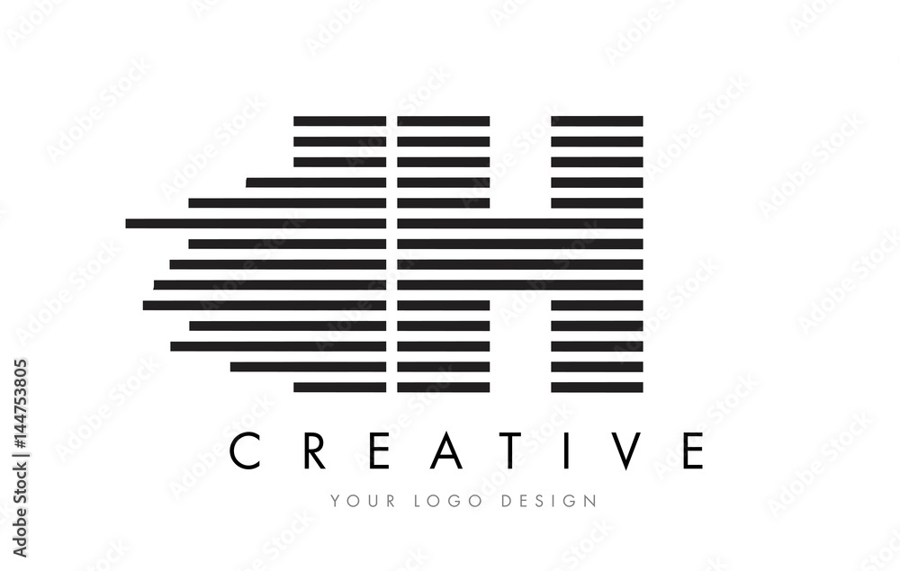 IH I H Zebra Letter Logo Design with Black and White Stripes IH I H Zebra Letter Logo Design with Black and White Stripes