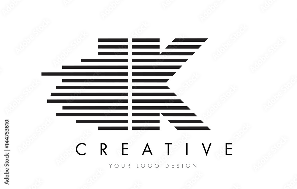 IK I K Zebra Letter Logo Design with Black and White Stripes IK I K Zebra Letter Logo Design with Black and White Stripes