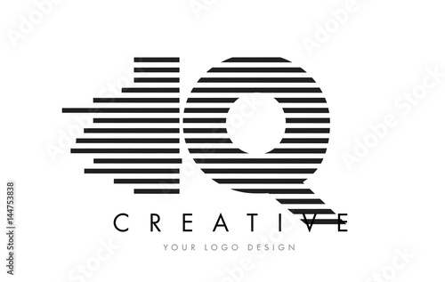 IQ I Q Zebra Letter Logo Design with Black and White Stripes