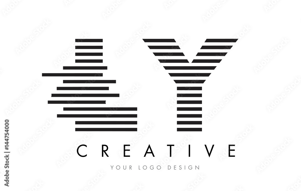 LY L Y Zebra Letter Logo Design with Black and White Stripes LY L Y Zebra Letter Logo Design with Black and White Stripes