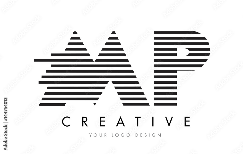 Fototapeta premium MP M P Zebra Letter Logo Design with Black and White Stripes