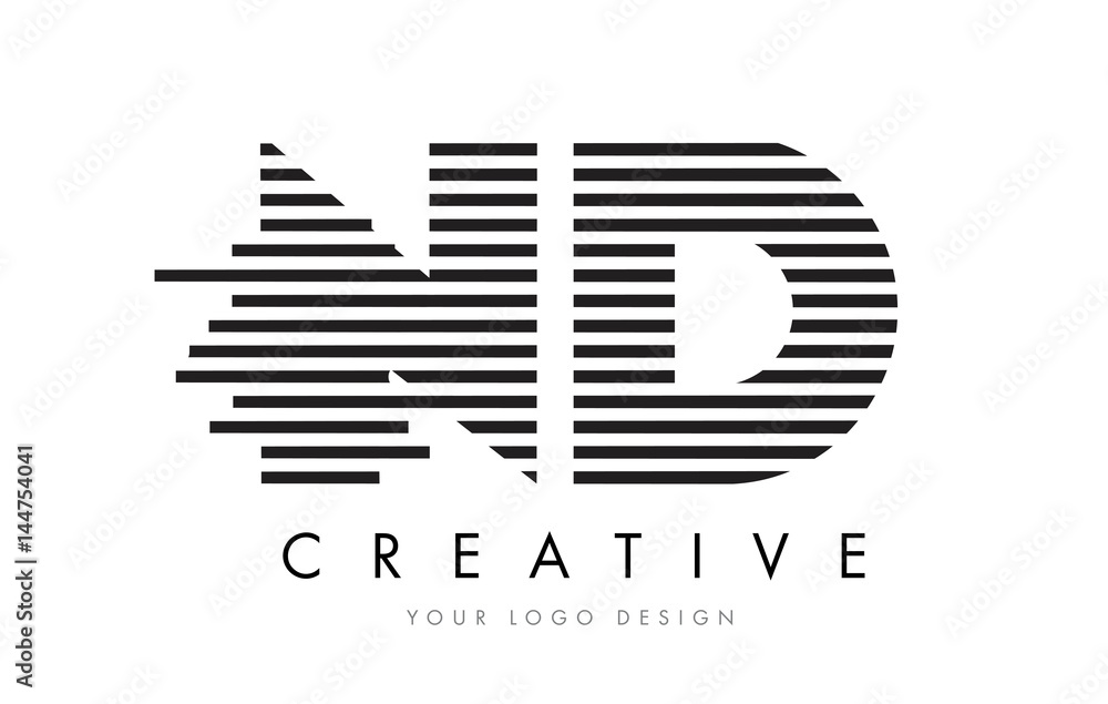 ND N D Zebra Letter Logo Design with Black and White Stripes ND N D Zebra Letter Logo Design with Black and White Stripes
